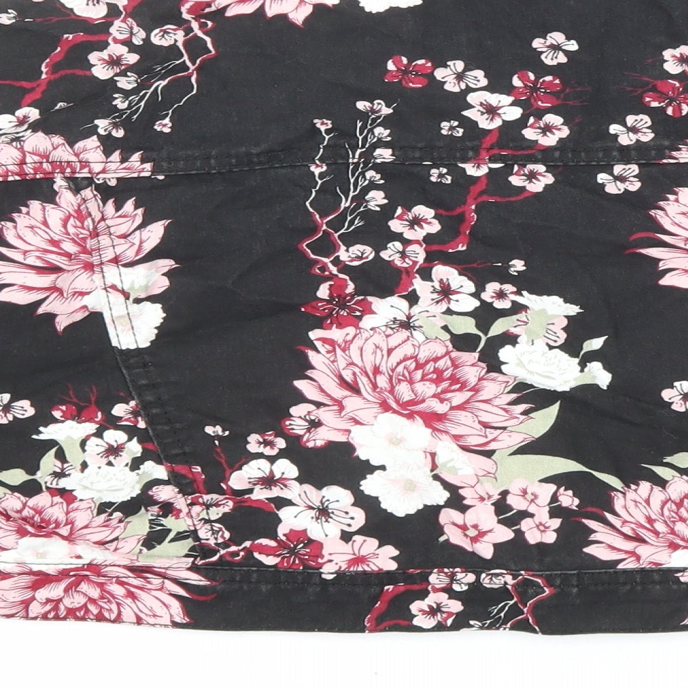 Missguided Womens Black Floral Jacket Size 10 Button