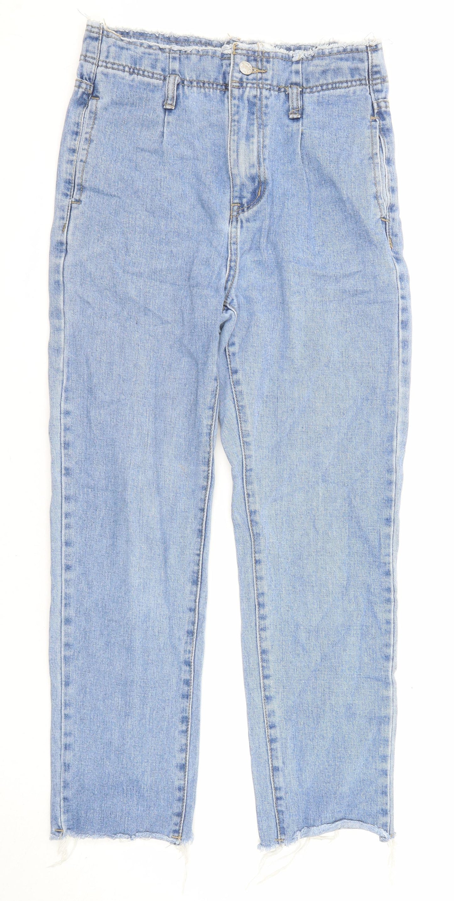 Momokrom Womens Blue Cotton Straight Jeans Size 8 L24 in Regular Zip - Raw Hems