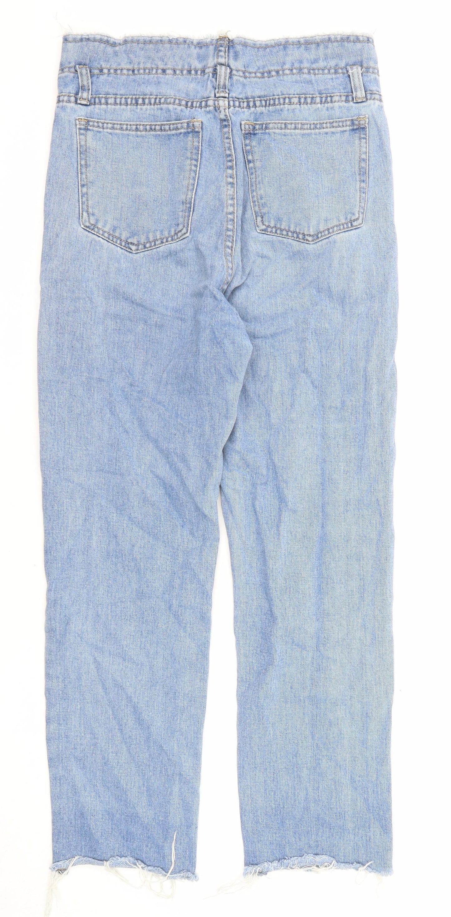 Momokrom Womens Blue Cotton Straight Jeans Size 8 L24 in Regular Zip - Raw Hems