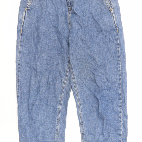 Zara Womens Blue Cotton Mom Jeans Size 8 L25 in Regular Zip - Paperbag Waist
