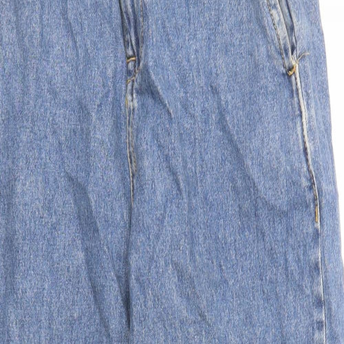 Zara Womens Blue Cotton Mom Jeans Size 8 L25 in Regular Zip - Paperbag Waist