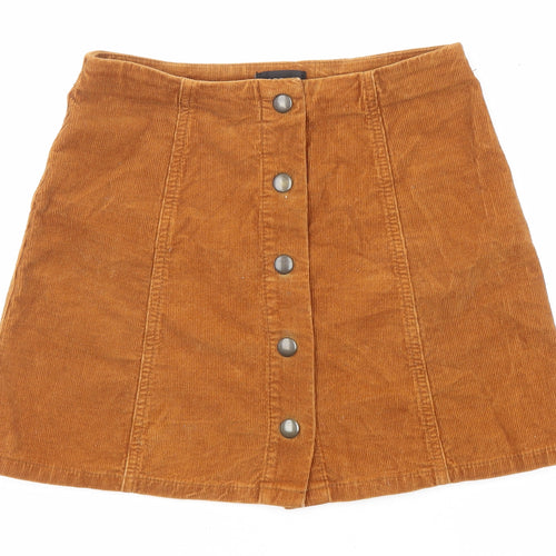 Topshop Womens Brown Cotton A-Line Skirt Size 8 Snap