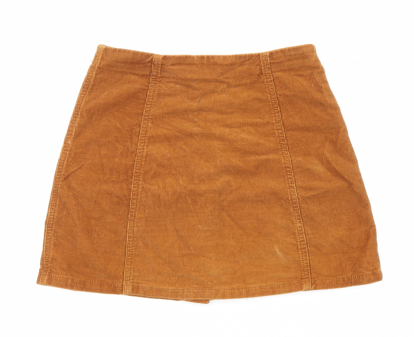 Topshop Womens Brown Cotton A-Line Skirt Size 8 Snap
