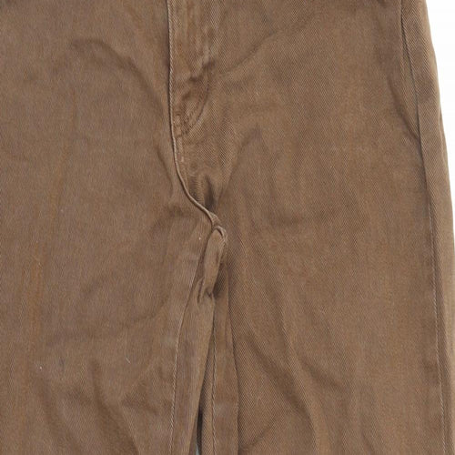 Stradivarius Womens Brown Cotton Wide-Leg Jeans Size 10 L25 in Regular Zip