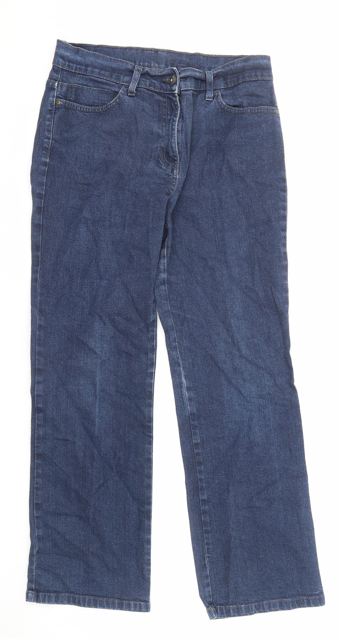 Marks and Spencer Womens Blue Cotton Straight Jeans Size 10 L26 in Regular Zip