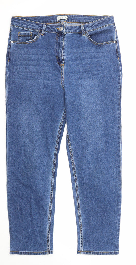 Papaya Womens Blue Cotton Straight Jeans Size 16 L25 in Regular Zip