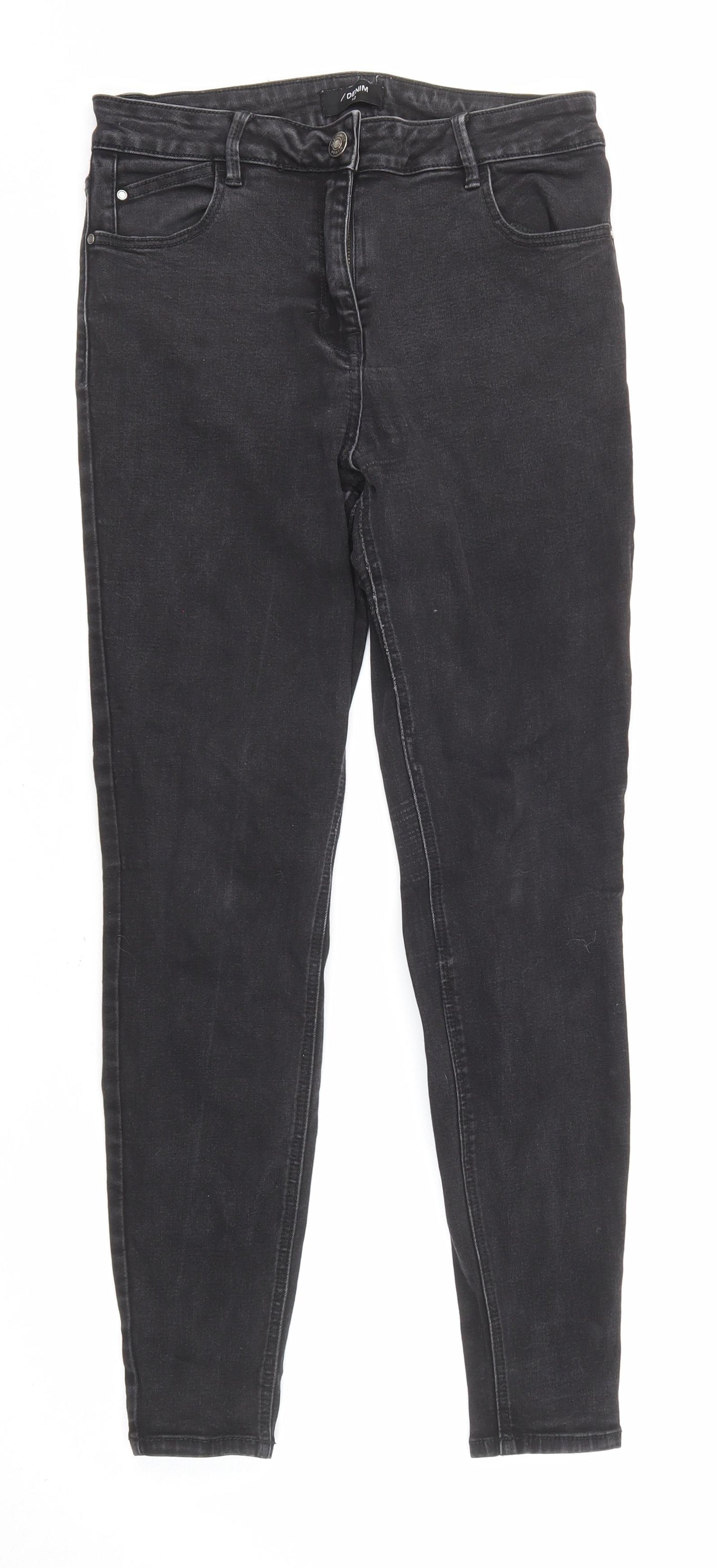 Matalan Womens Black Cotton Skinny Jeans Size 12 L26 in Regular Zip