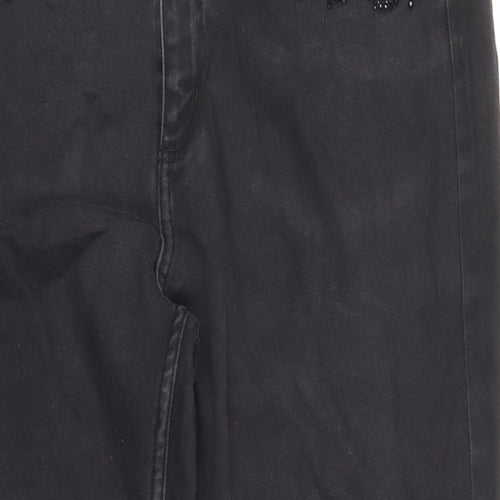 Per Una Womens Black Cotton Straight Jeans Size 16 L24 in Regular Zip