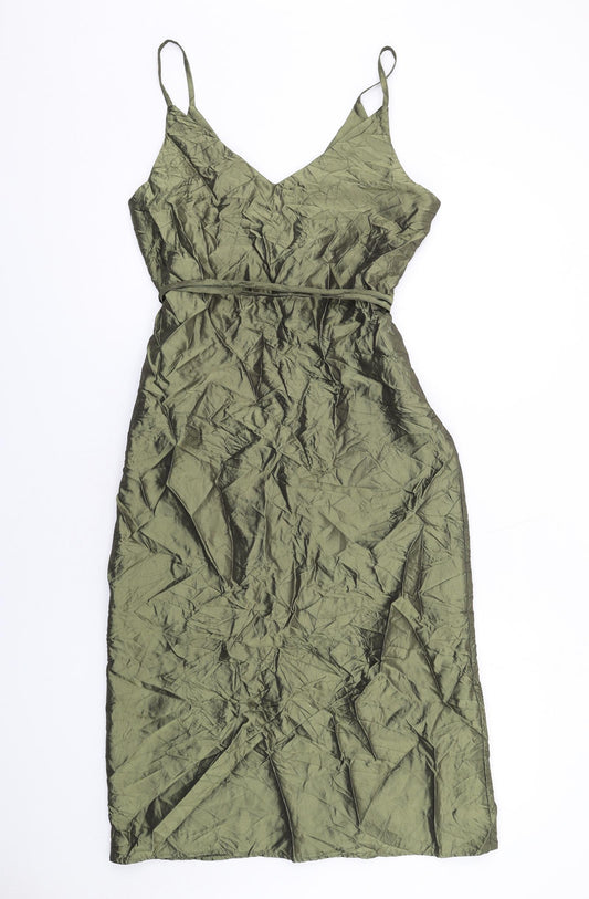 ASOS Womens Green Polyester Slip Dress Size 12 V-Neck Zip