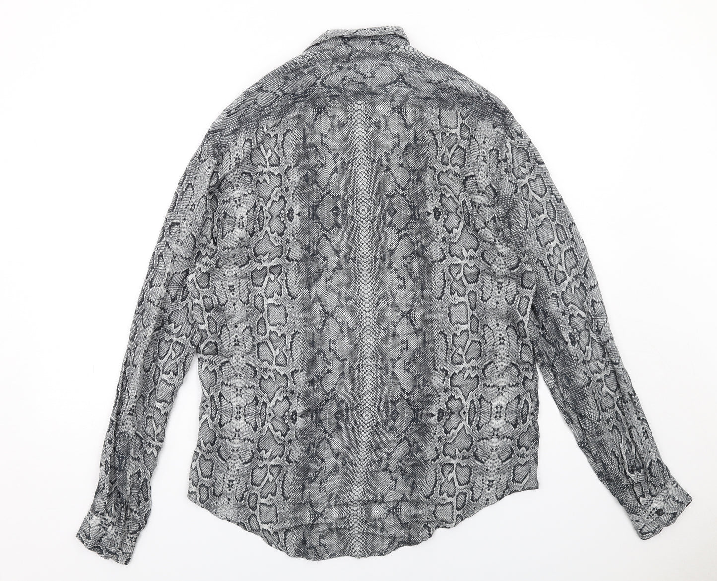 Zara Womens Grey Animal Print Viscose Basic Button-Up Size M Collared - Snake Skin Pattern