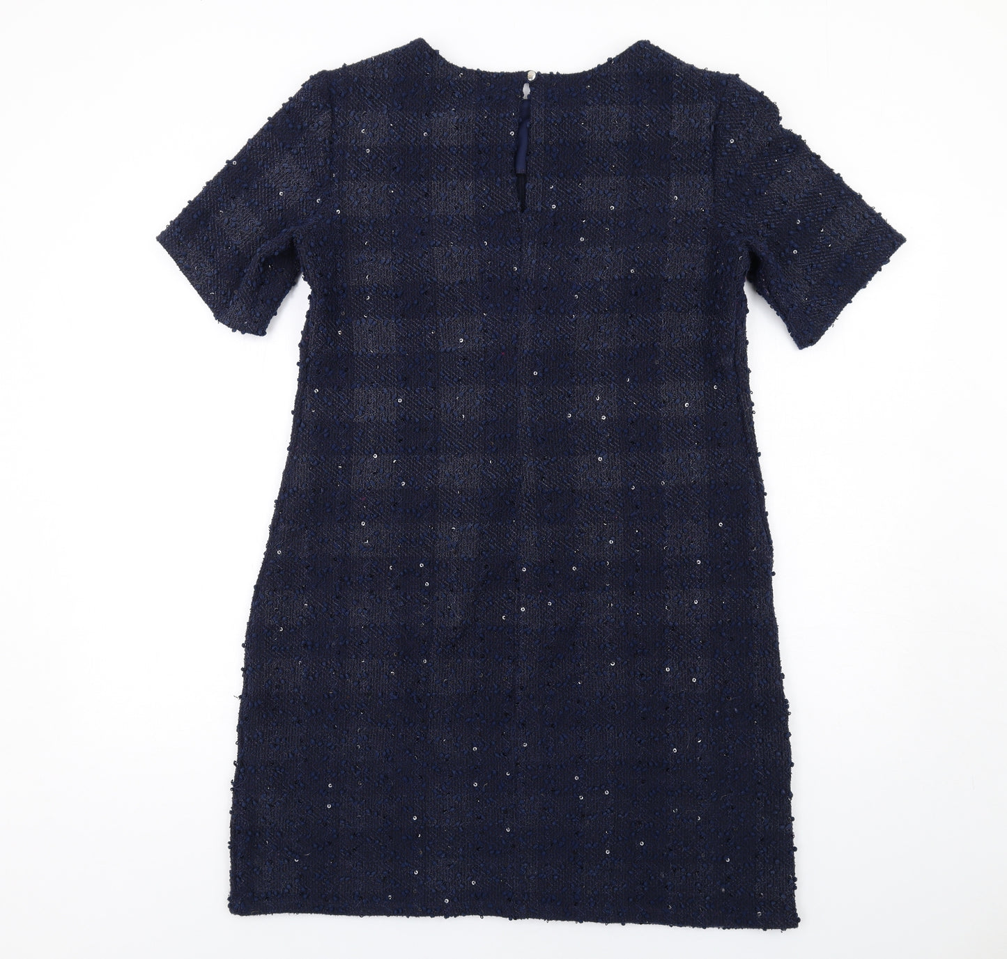 Dorothy Perkins Womens Blue Check Polyester A-Line Size 12 Round Neck Button