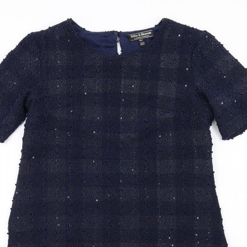 Dorothy Perkins Womens Blue Check Polyester A-Line Size 12 Round Neck Button