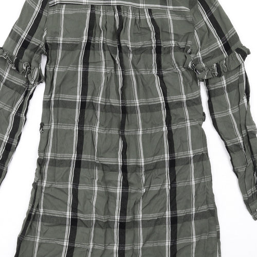 Miss Selfridge Womens Green Plaid Viscose Shirt Dress Size 8 Collared Button