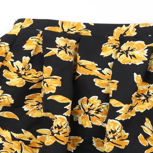 FOREVER 21 Womens Black Floral Polyester Skater Skirt Size 18 Zip