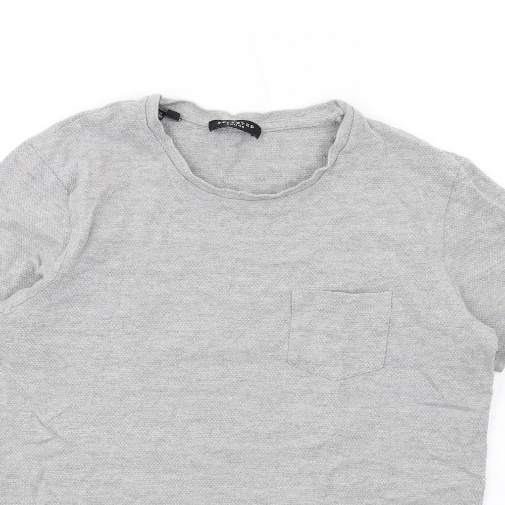 Selected Homme Mens Grey Cotton T-Shirt Size S Crew Neck