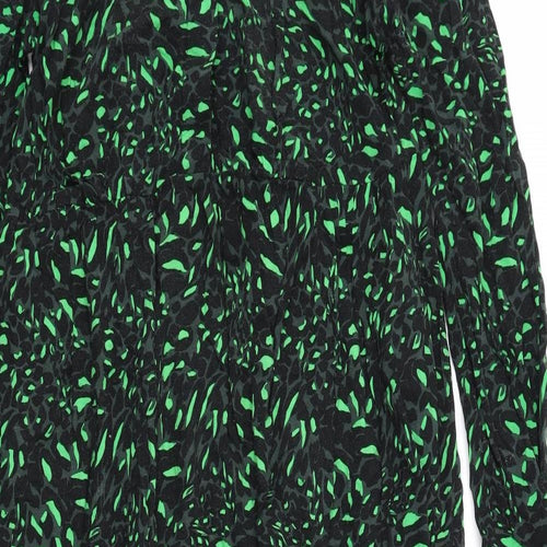John Lewis Womens Green Geometric Viscose Shirt Dress Size 10 Collared Button