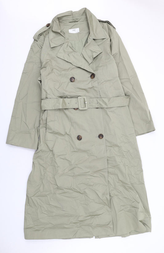 Marks and Spencer Womens Green Trench Coat Coat Size 16 Button