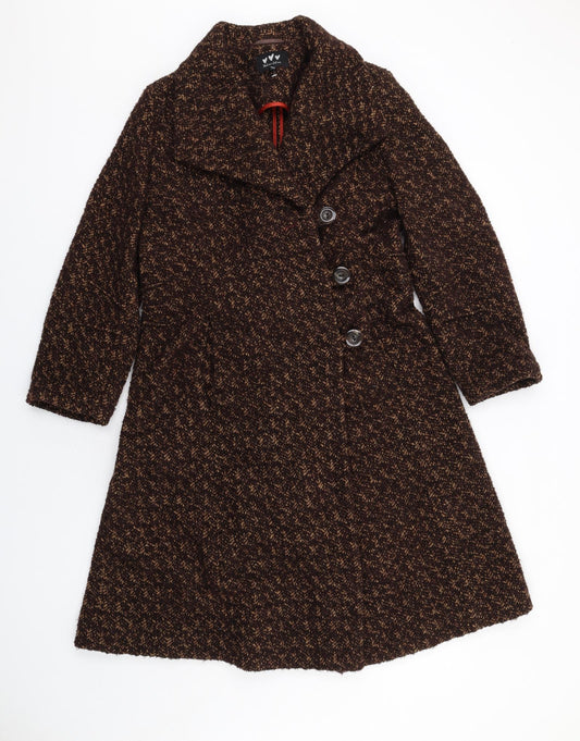 Per Una Womens Brown Geometric Overcoat Coat Size 14 Button
