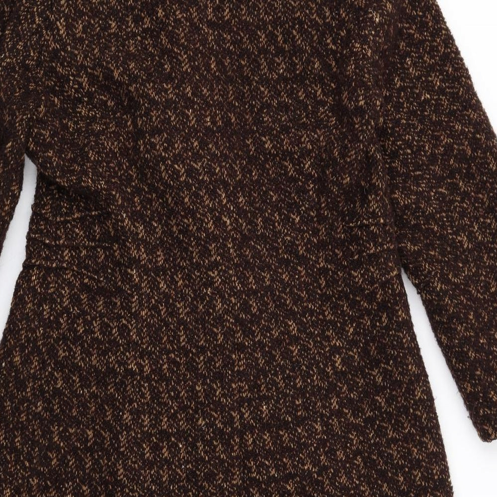 Per Una Womens Brown Geometric Overcoat Coat Size 14 Button