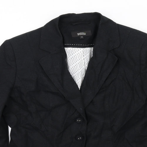 Marks and Spencer Womens Black Linen Jacket Blazer Size 14