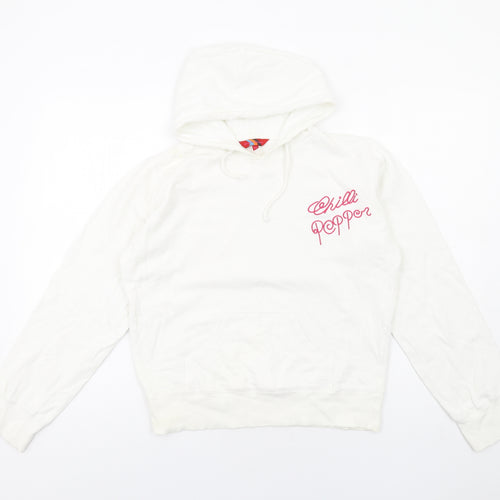Chilli Pepper Womens White Cotton Pullover Hoodie Size M Pullover
