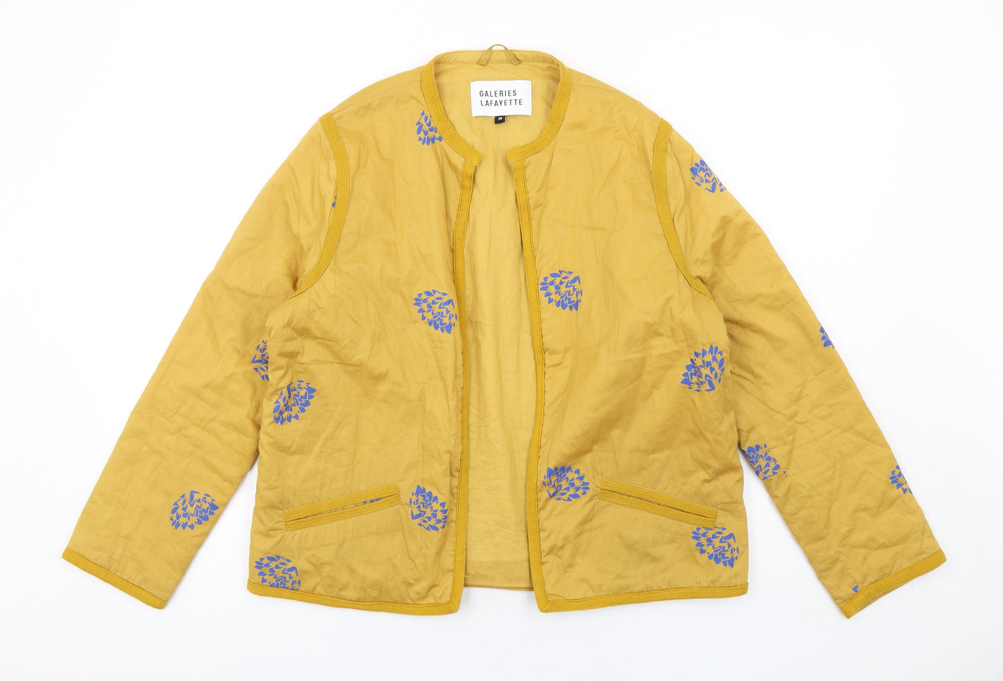 Galeries Lafayette Womens Yellow Floral Jacket Size 8