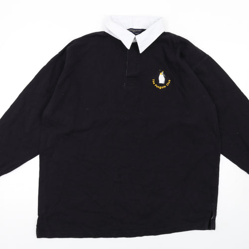 Premiership Rugby Mens Black Cotton Polo Size XL Collared Button - Penguin Club