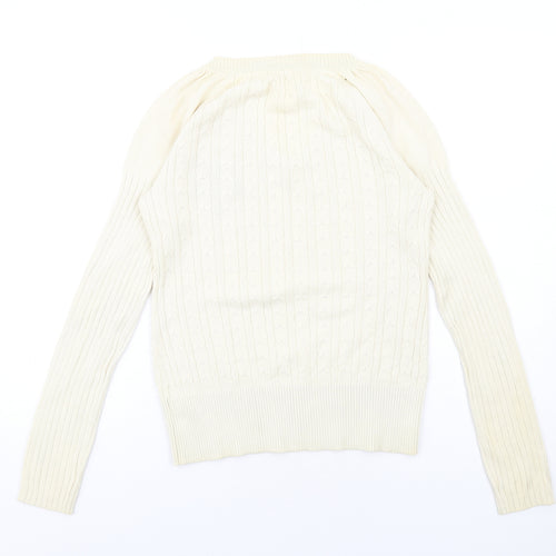 DKNY Womens Ivory V-Neck Cotton Pullover Jumper Size S