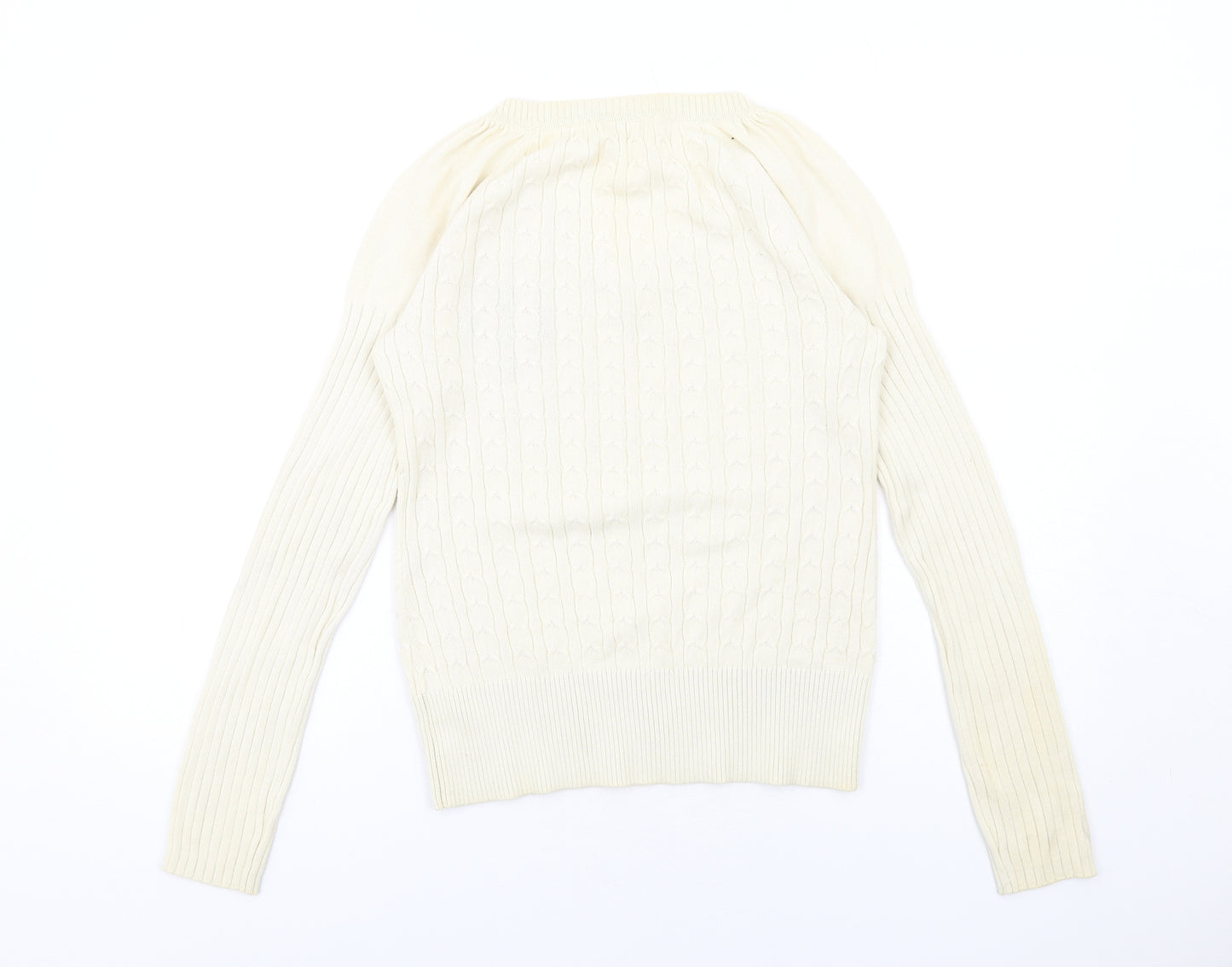 DKNY Womens Ivory V-Neck Cotton Pullover Jumper Size S