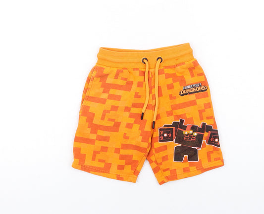 Minecraft Boys Orange Cotton Bermuda Shorts Size 6-7 Years Regular Drawstring