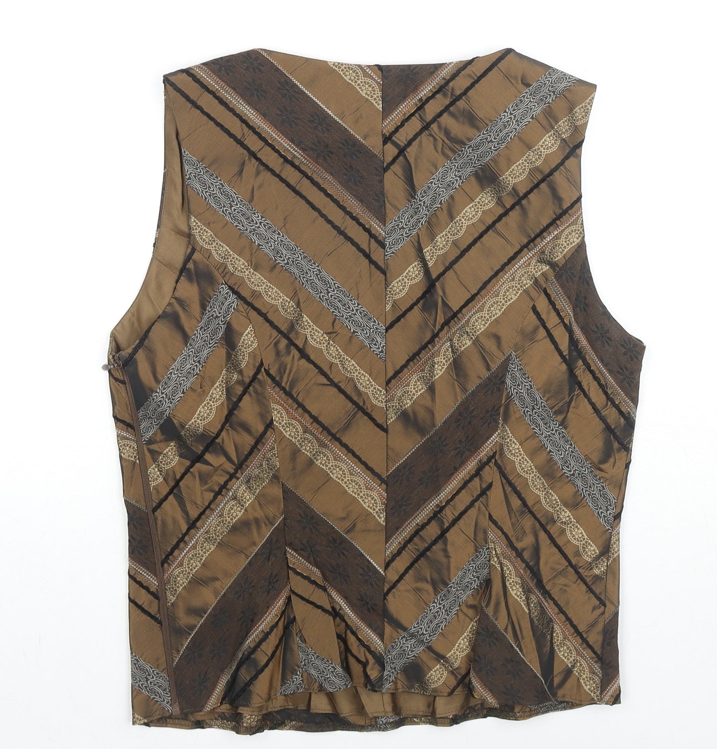 Alex & Co Womens Brown Striped Polyester Basic Blouse Size 12 V-Neck