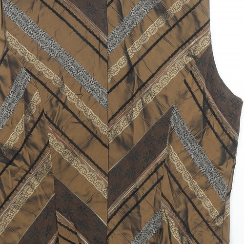 Alex & Co Womens Brown Striped Polyester Basic Blouse Size 12 V-Neck