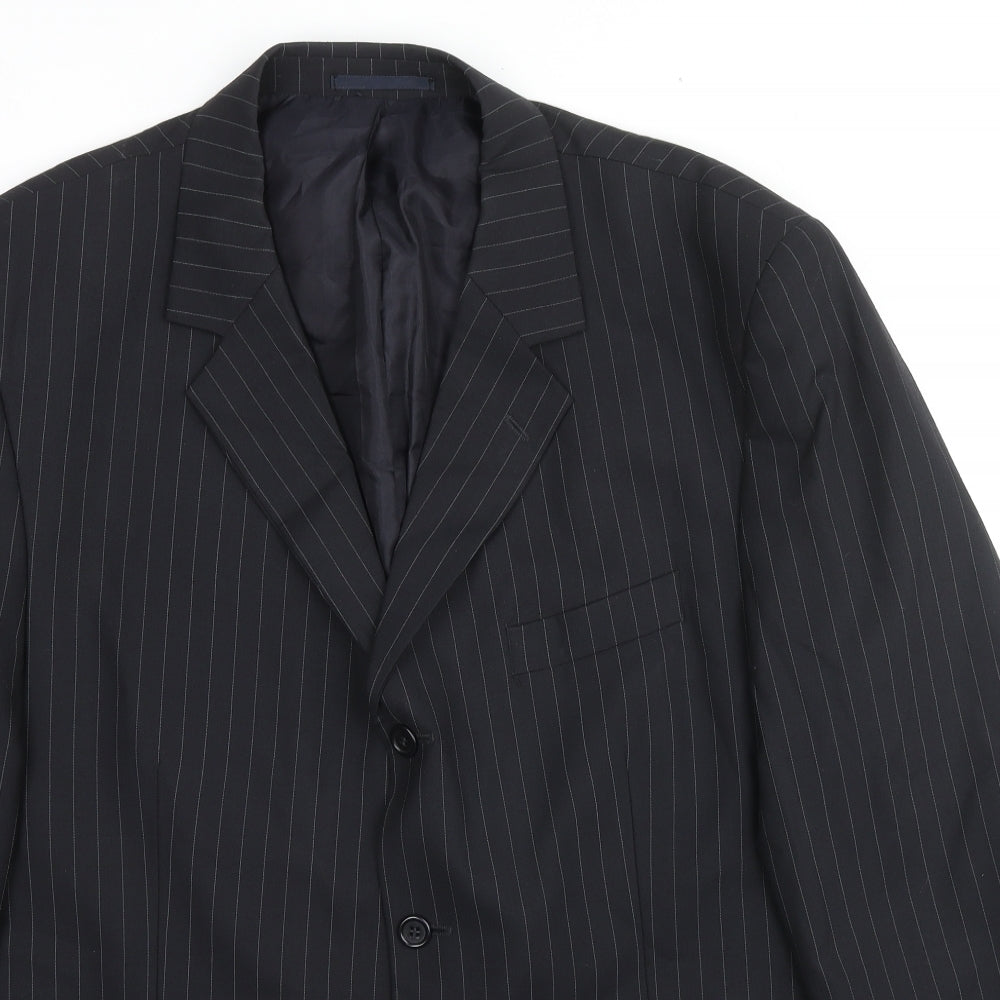 Smithy Mens Black Striped Wool Jacket Suit Jacket Size 48 Regular