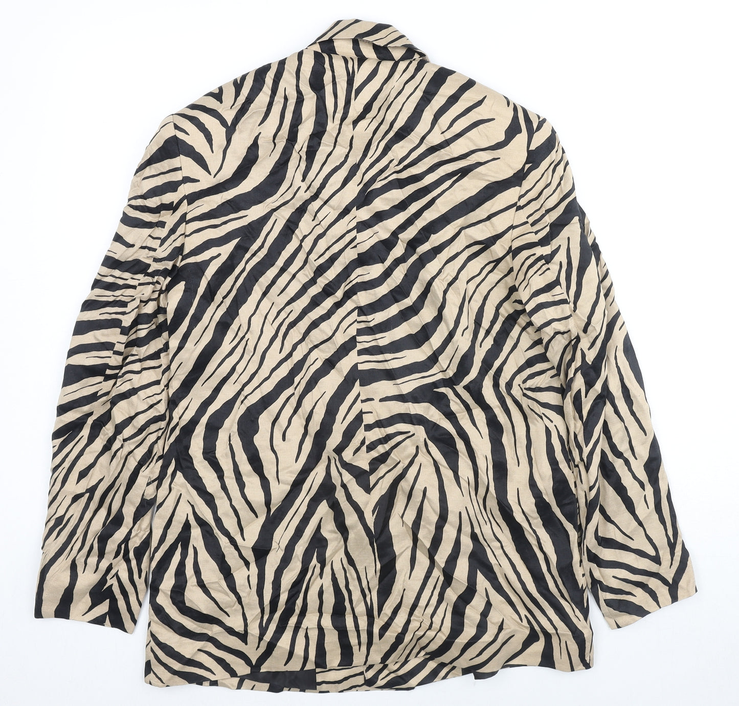 Zara Womens Beige Animal Print Jacket Blazer Size XS Button - Zebra Print