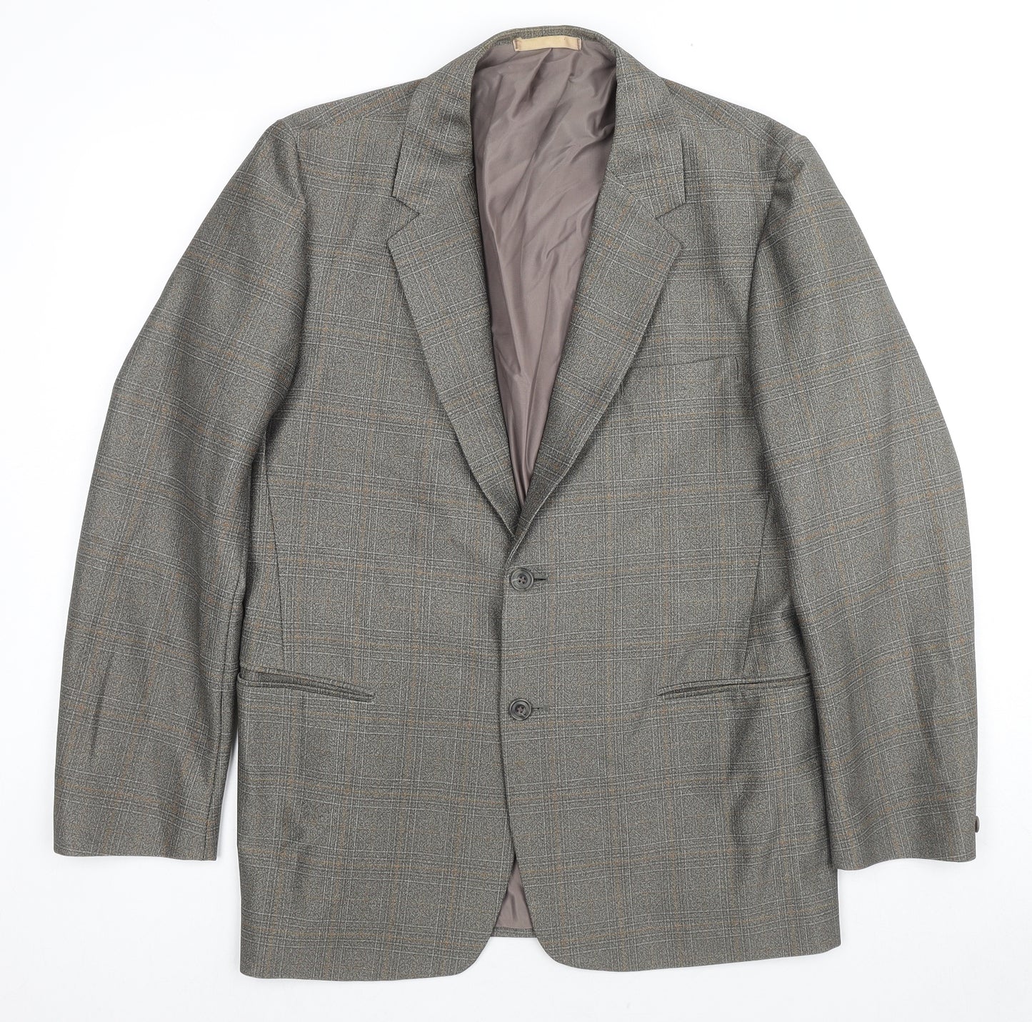 Terylene Mens Grey Check Polyester Jacket Suit Jacket Size 36 Regular