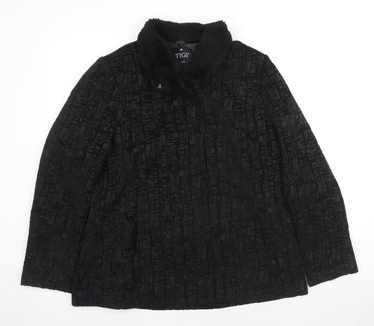 TIGI Womens Black Geometric Jacket Size 14 Button - Size 14-16