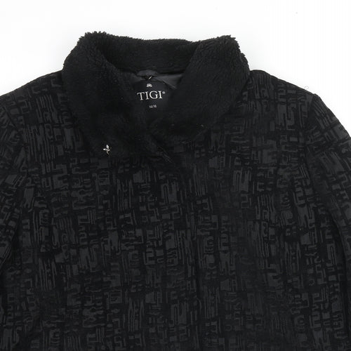TIGI Womens Black Geometric Jacket Size 14 Button - Size 14-16