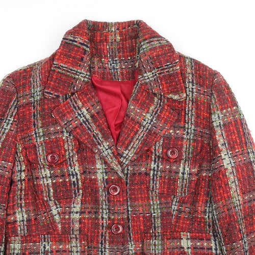 Just B Womens Red Geometric Jacket Size 16 Button