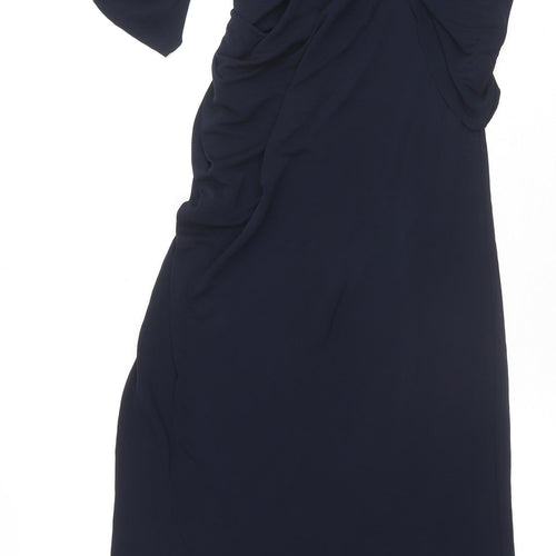 Zara Womens Blue Viscose Bodycon Size M One Shoulder Buckle