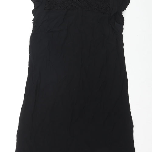 New Look Womens Black Viscose Shift Size 14 Round Neck Button - Lace Detail