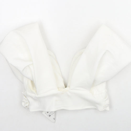 Zara Womens White Polyester Cropped Blouse Size M V-Neck
