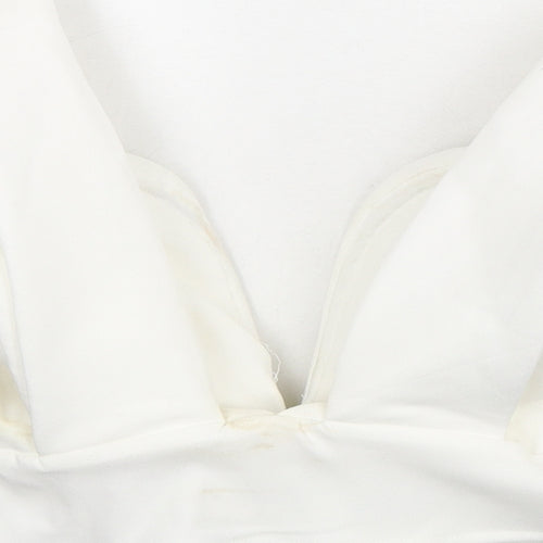 Zara Womens White Polyester Cropped Blouse Size M V-Neck