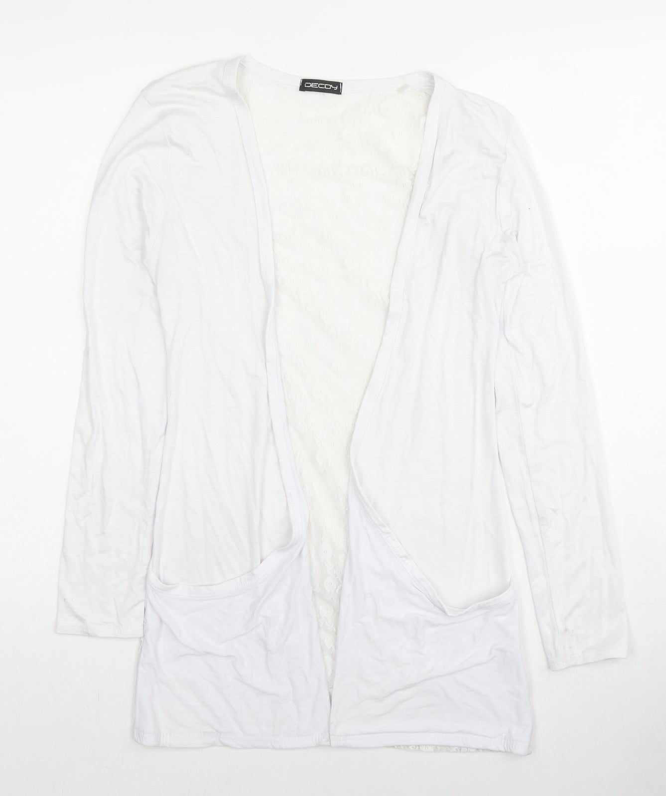 Decoy Womens White V-Neck Viscose Cardigan Jumper Size S - Size S-M