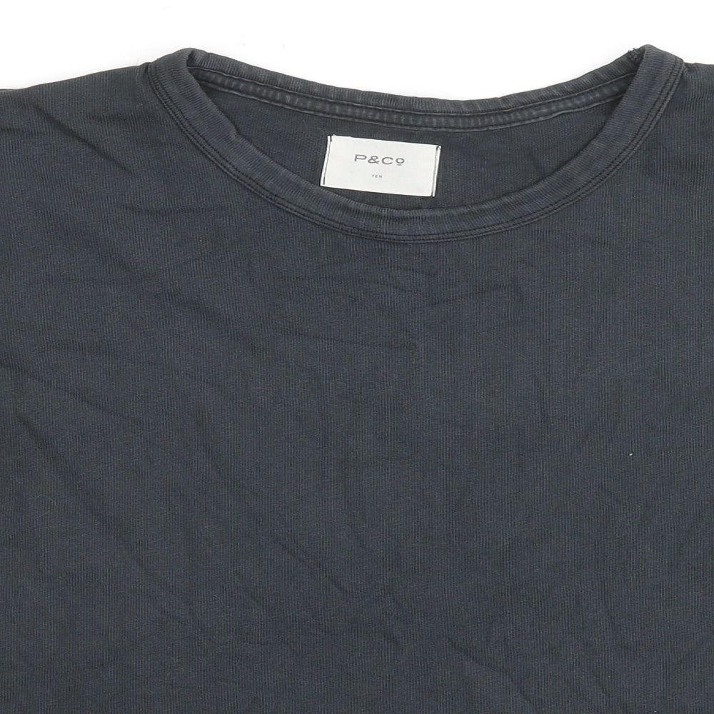 P&Co Womens Black Cotton Basic T-Shirt Size 10 Crew Neck