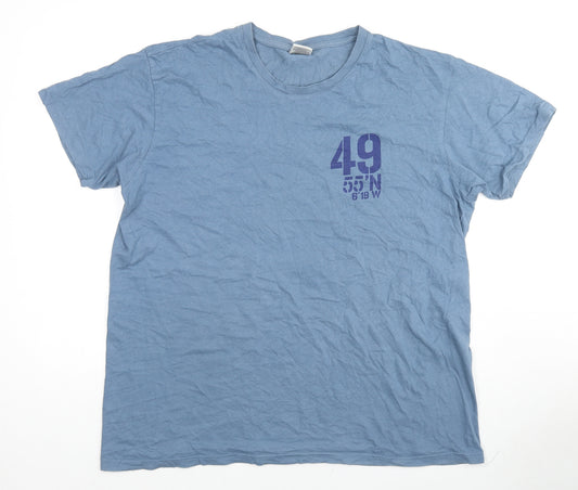 B&C Mens Blue Cotton T-Shirt Size 2XL Round Neck