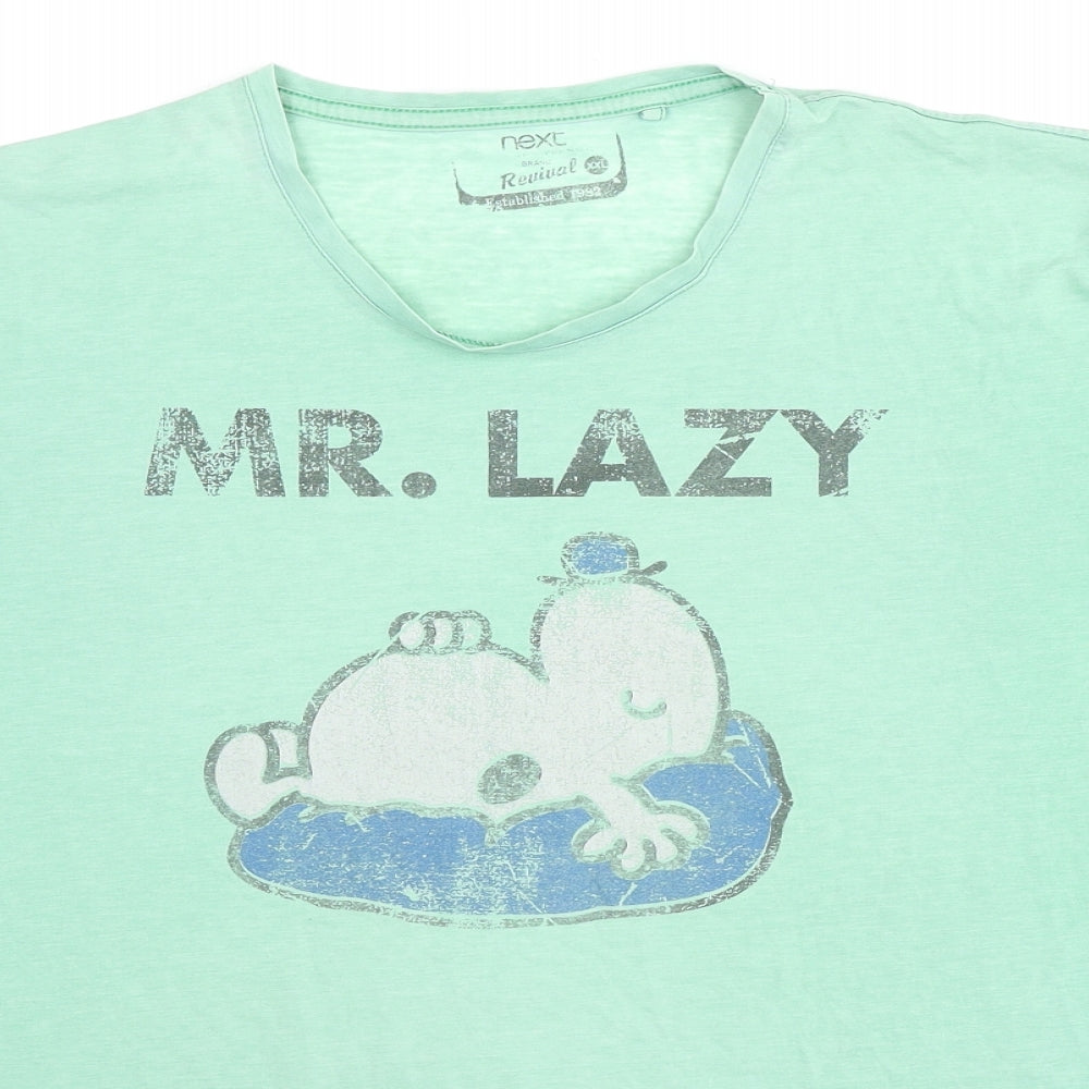 NEXT Mens Green Cotton T-Shirt Size 2XL Round Neck - Mr. Lazy