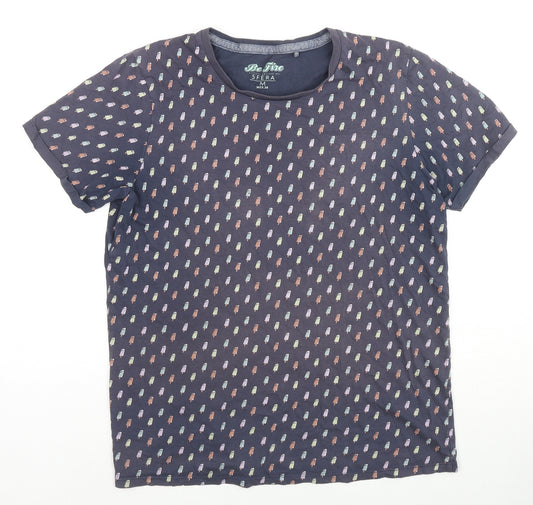 Sfera Mens Blue Geometric Cotton T-Shirt Size M Round Neck - Ice Lolly Print