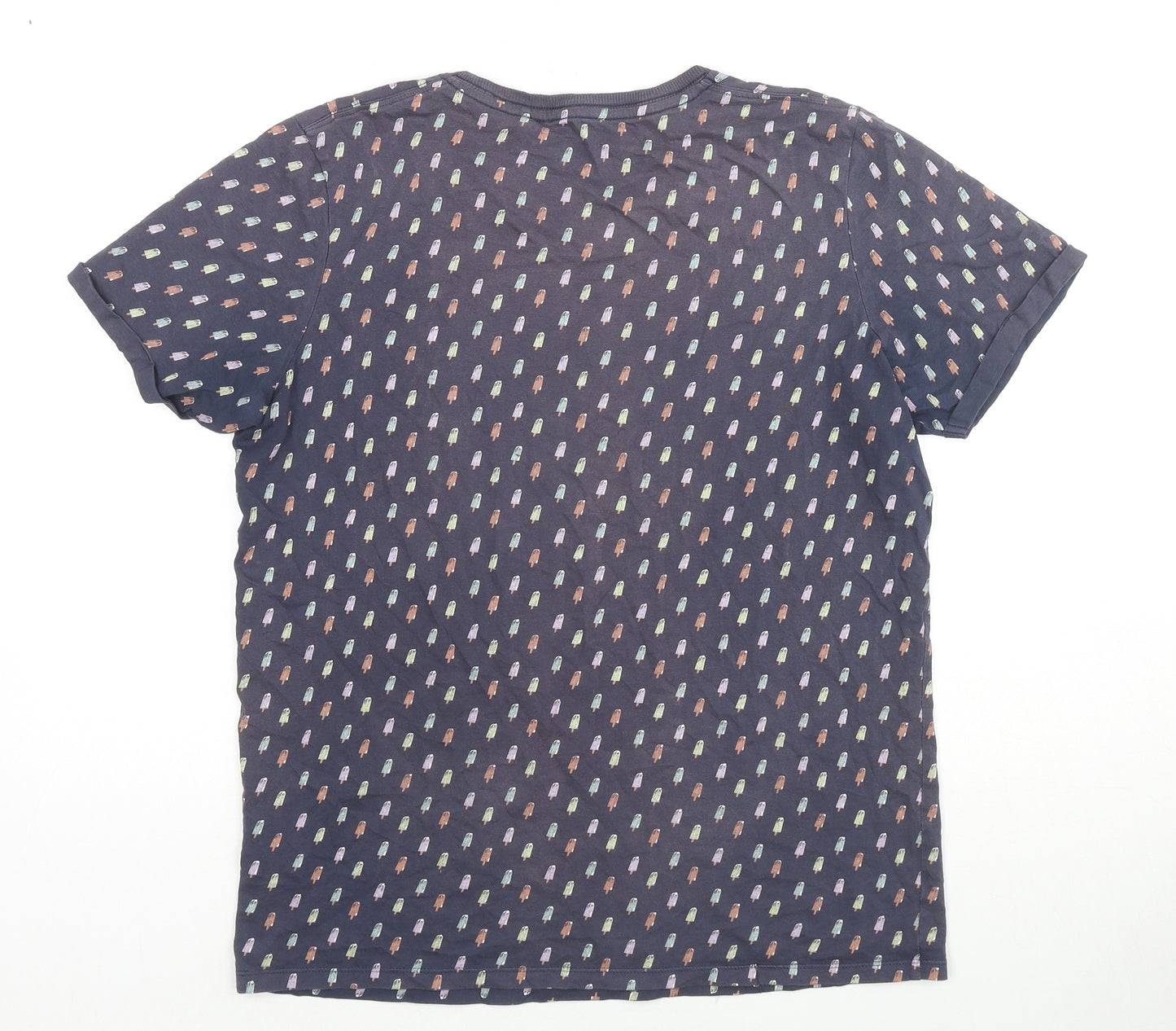 Sfera Mens Blue Geometric Cotton T-Shirt Size M Round Neck - Ice Lolly Print