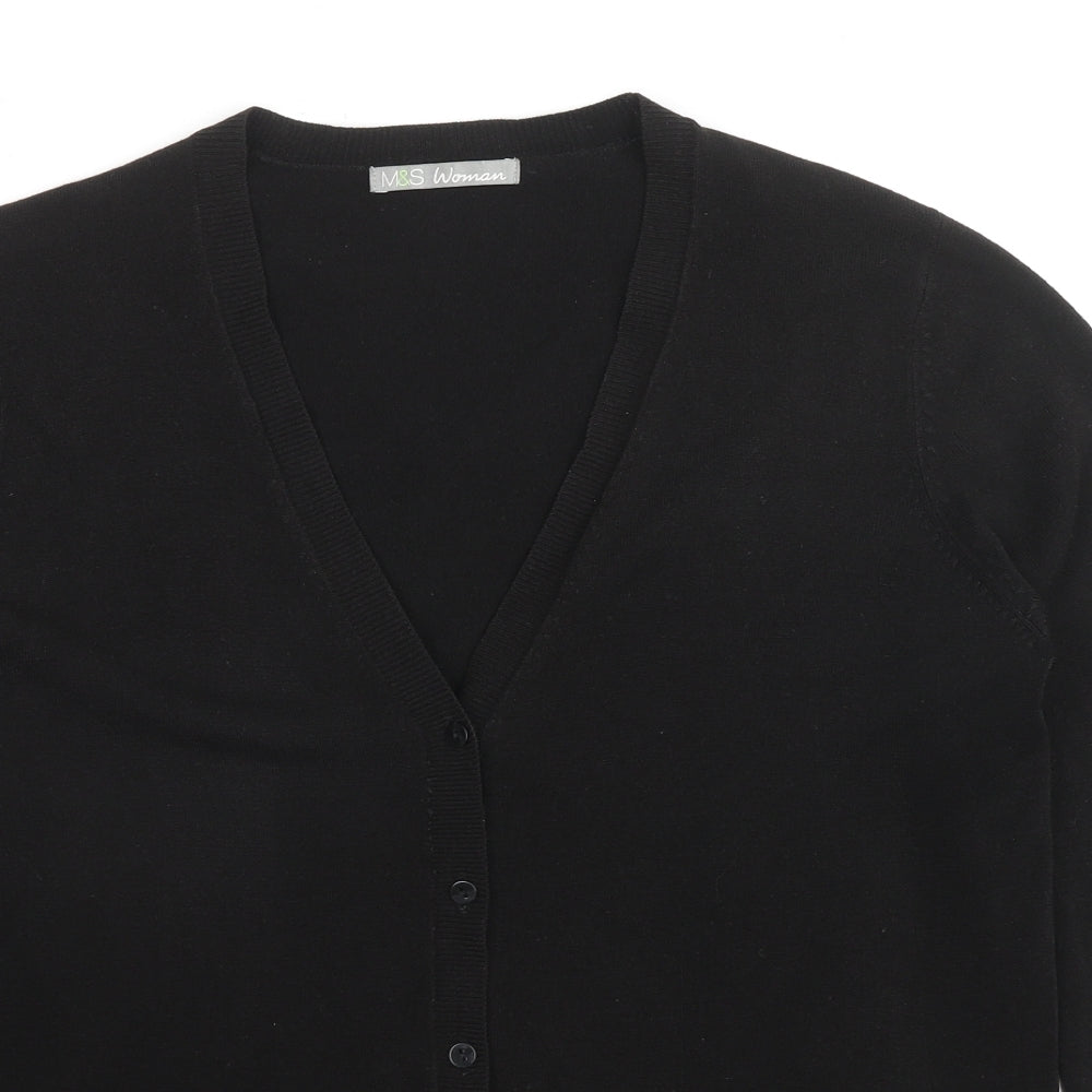 Marks and Spencer Womens Black V-Neck Acrylic Cardigan Jumper Size 14