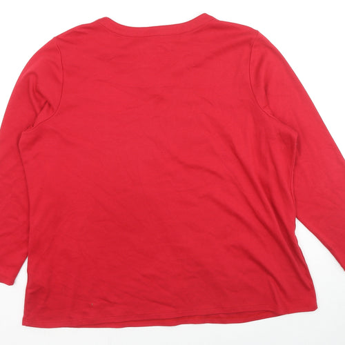 D&Co. Womens Red Cotton Basic T-Shirt Size 2XL V-Neck